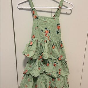 100% Cotton Tiered Floral Green Woman’s  Mini Dress Back Tie